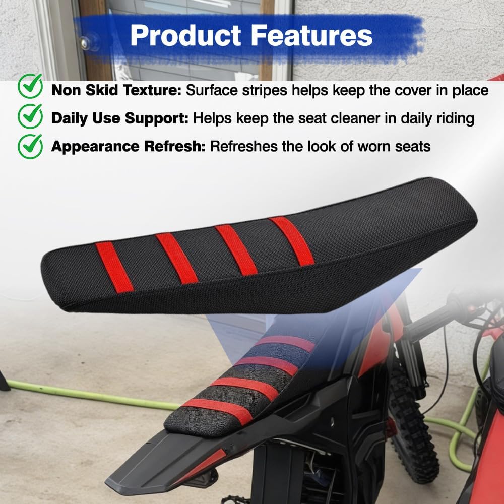 MACHSWON Electric Dirt Bike Seat Cover Compatible with Yozma IN10 2025, Stripe Non-Slip Motorcycle Cushion Cover Compatible with Yozma IN10 Pro 2026, 1 pc PVC Red