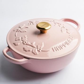 3 Quart Enamel Cast Iron Dutch Oven With Handles And Lid, 3.8 Qt Gradient Pink Cast Iron Skillet, Enamel Shallow Cookware Braising Pan For Casserole Dish, Crock Pot Covered With Cast Iron (3 Quart-Flower)