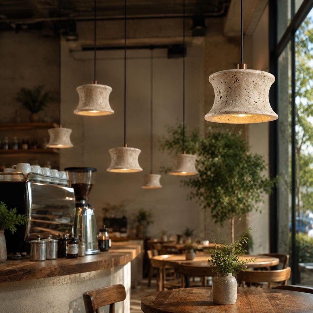 Jadssox Trawertynowa lampa wisząca 6,3" Żyrandol z kamienia Wabi Sabi
