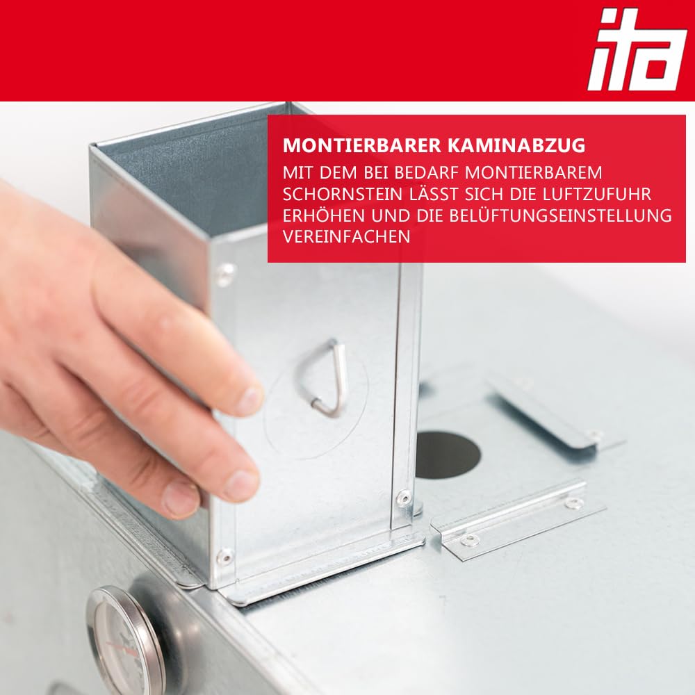 ITA Räucherofen 7012 - Smoker Set mit Rauchgenerator & Räucherspänen - Räucherschrank mit 3 Etagen - Legierter Stahl, mit Sichtfenster & Kaminabzug - Qualität Made In EU Direkt vom Hersteller