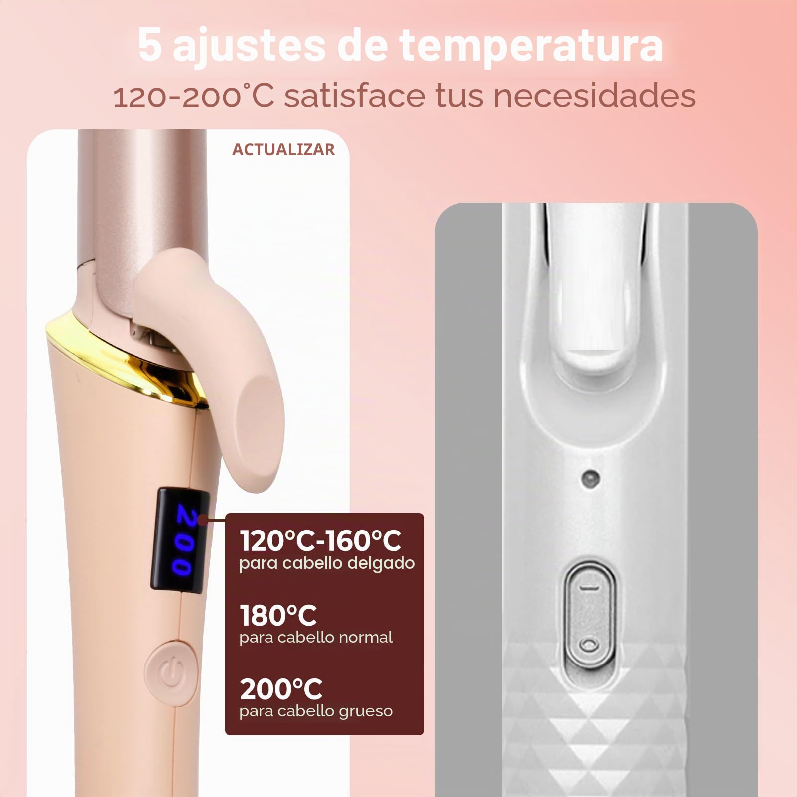 UMIGA Rizador de pelo de 25 mm para pelo corto, rizador de pelo de viaje con pantalla LCD, 5 temperaturas ajustables 120-200 ℃, doble voltaje rizador con abrazadera