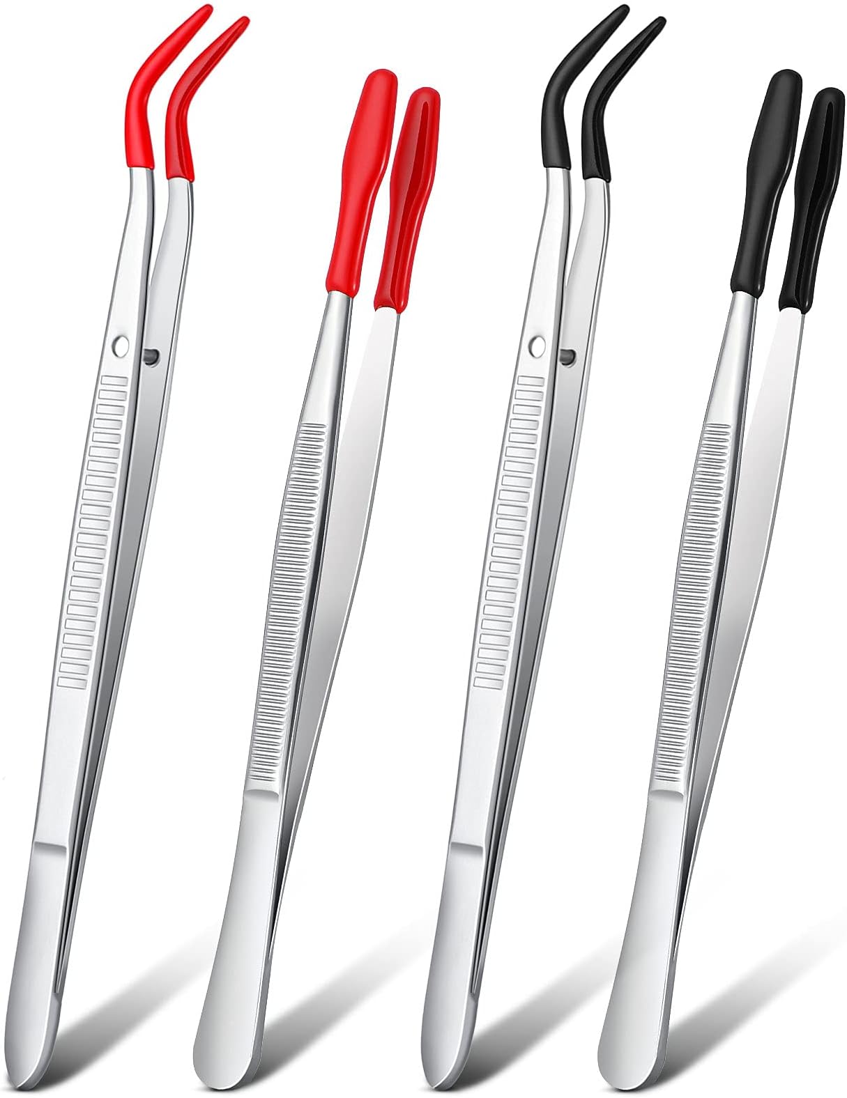 3 Pcs Tip Tweezers With Rubber, Non-Marring Silicone Tipped Tweezers Rubber Bent Tip Flat Tweezers Lab Tweezers