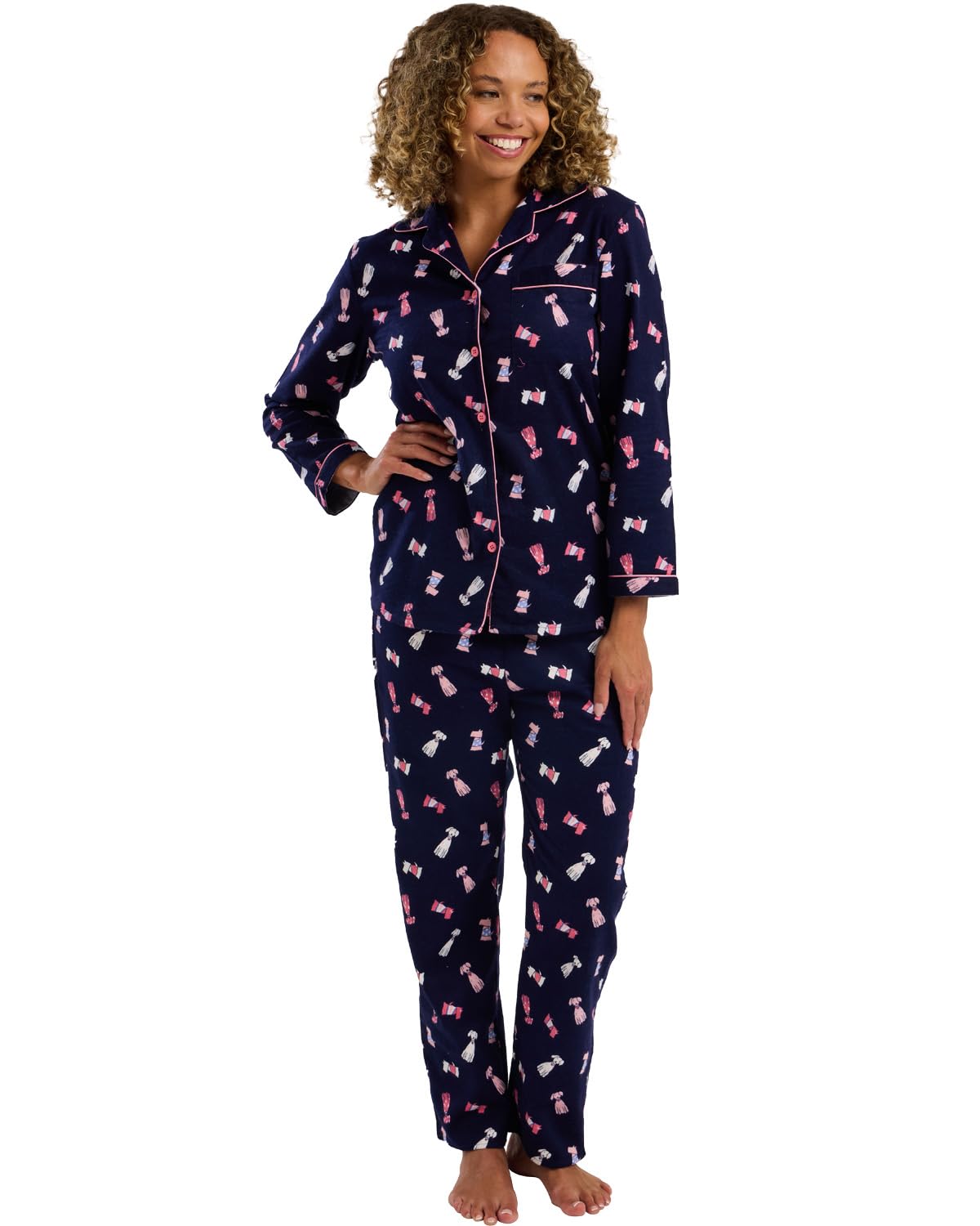 Slumber Hut Ladies Cute Dog Wincey Pyjama IN45756 Navy 8-10