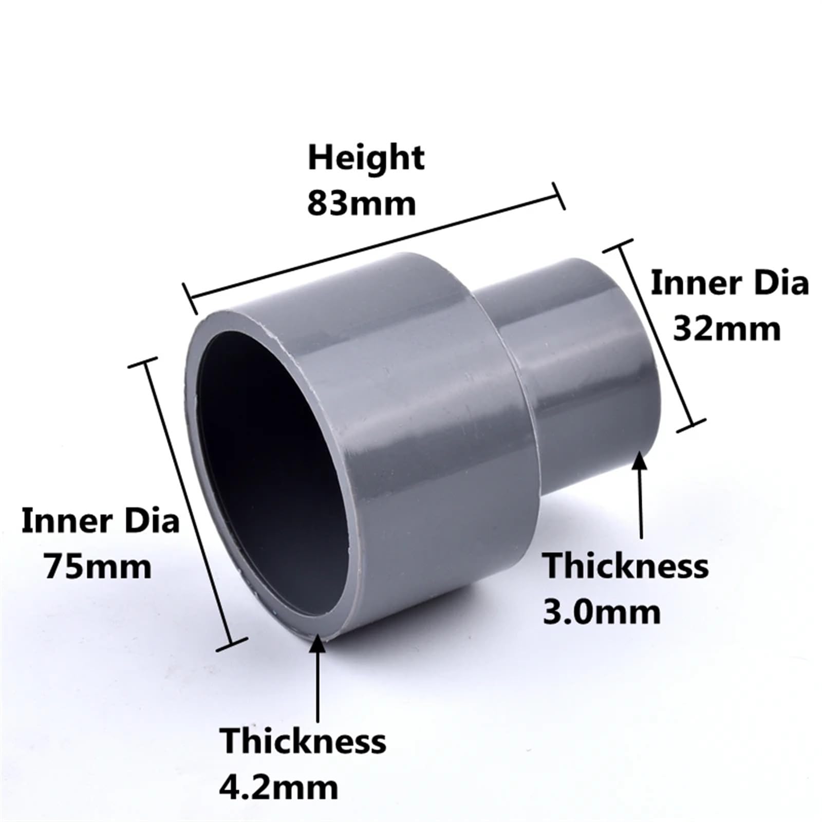 PVC-Fittings, Wasserrohrverbindungen, 1 Stück 63 mm 75 mm 90 mm PVC gerade Reduzierstücke Wasserrohr Gartenbewässerung Wasserrohranschlussadapter(75 32mm)