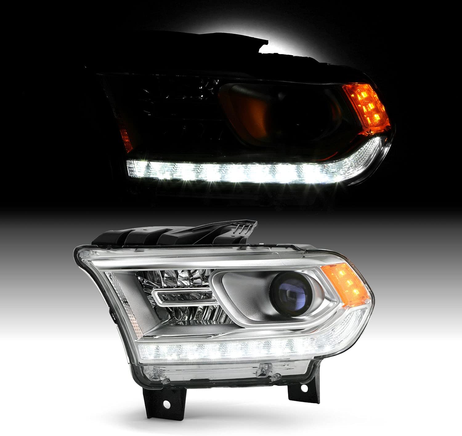 AKKON - Fits 2016-2020 Dodge Durango [Halogen Type] Chrome Bezel Projector Headlight w/LED DRL Running Driver Left Replacement