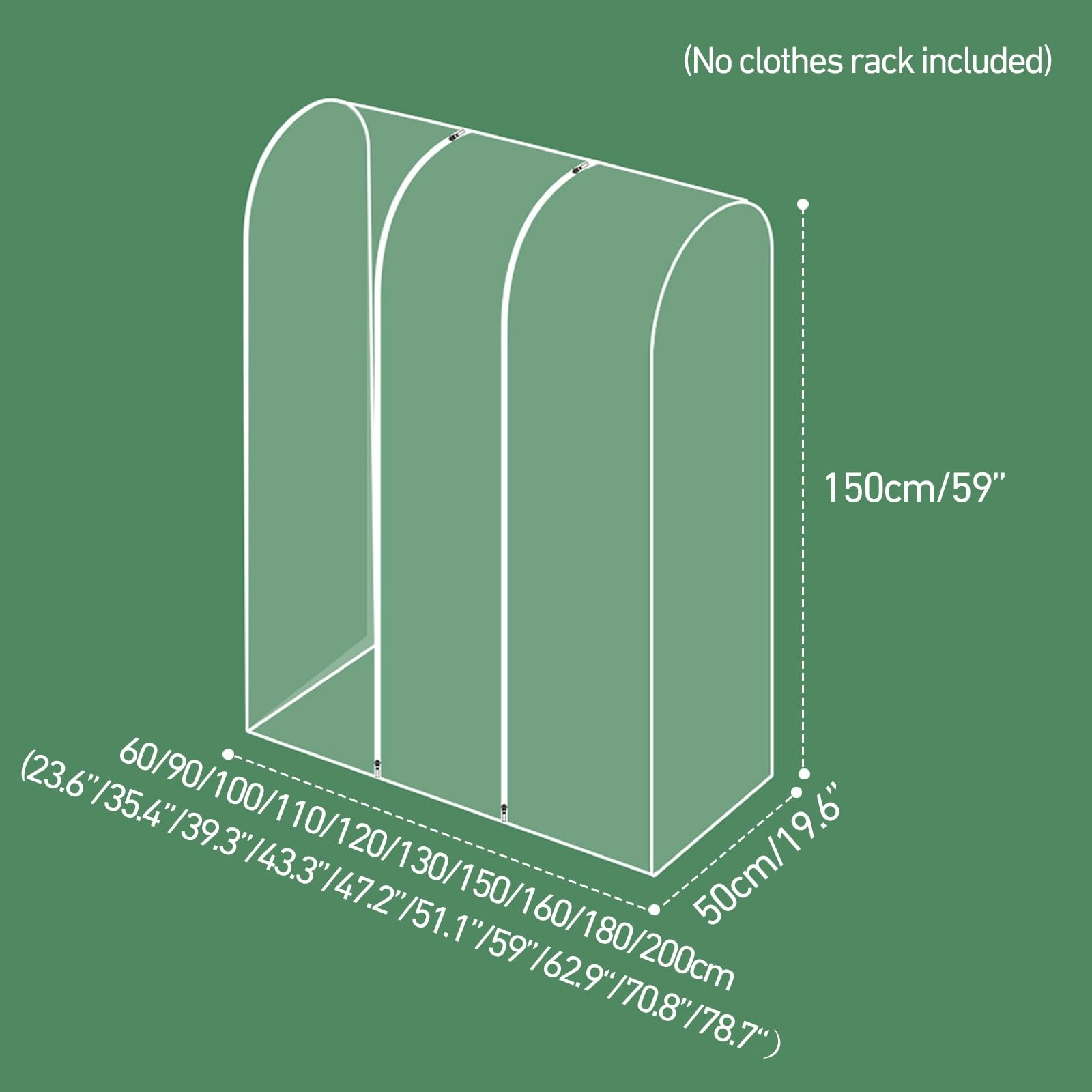 YEQING Funda Transparente para Perchero, Funda para Perchero con Cremallera, Bolsas para Guardar Ropa, Perchero con Funda(180x50x150cm)