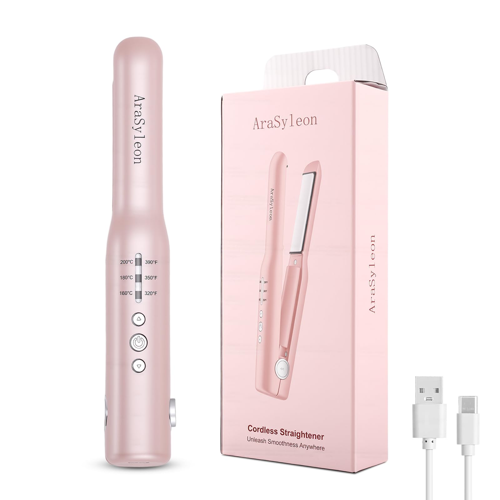 Piastra per capelli senza fili, da viaggio, per capelli corti, rosa | Mini ferro piatto portatile portatile ricaricabile da viaggio compatto