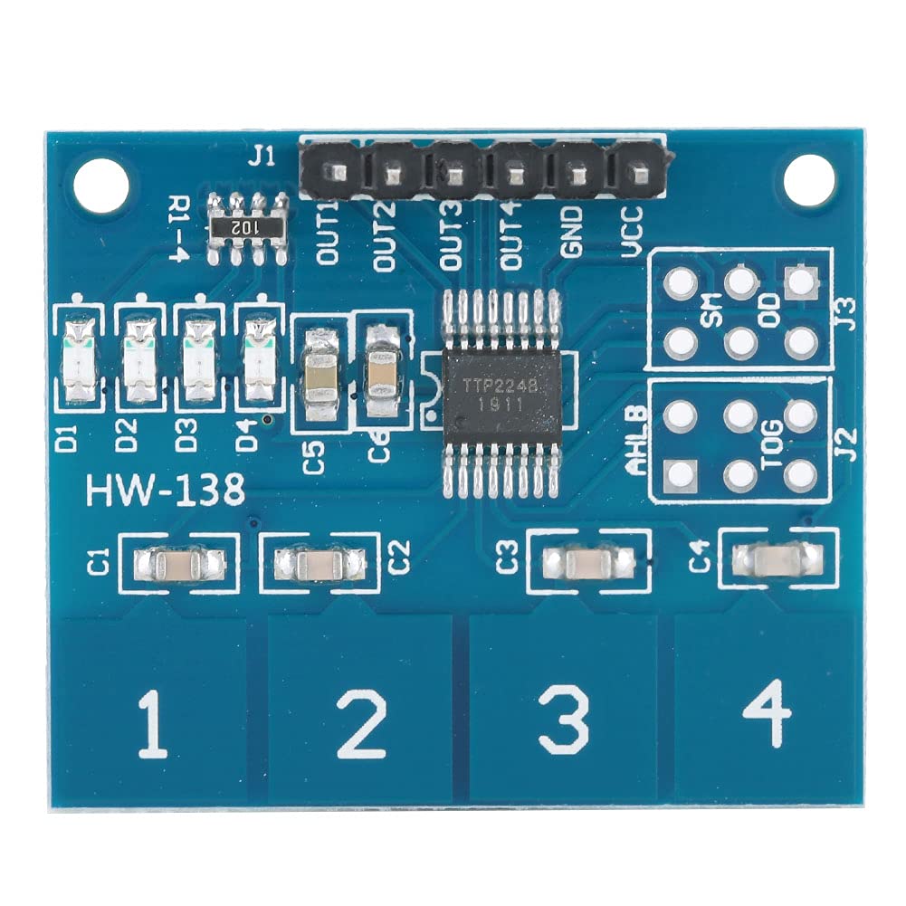 Hilitand TTP224 Capacitive 4 Channels Touch Switch Module, 4 Key Induction IC, Small Body, 2.4V to 5.5V, Level State Indicator, Onboard, Hilitandu1gi8mhren