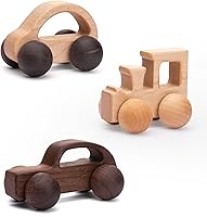WOODENTEETHER 3PCS Wooden Montessori Push Pull Cars - Grasping Toys for Babies 0-12 Months, Safe Birthday Gift for 1 Year Old