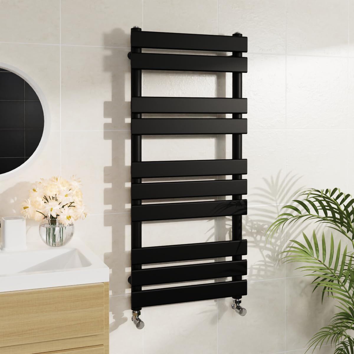 Warmehaus Minimalist Bathroom Flat Panel Heated Towel Rail Radiator Rad Black 1000x450mm - Modern Central Heating Space Saving Radiators - Perfect for Bathrooms