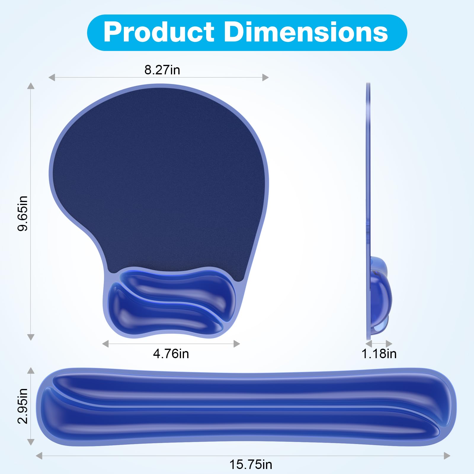 Gel-Mauspad & Tastatur-Handgelenkauflage-Set, ergonomische Tastatur und Mauspad mit Handgelenkstütze, Tastaturen Handgelenkauflage, Computertastaturen Pad, Kühlgel Blau