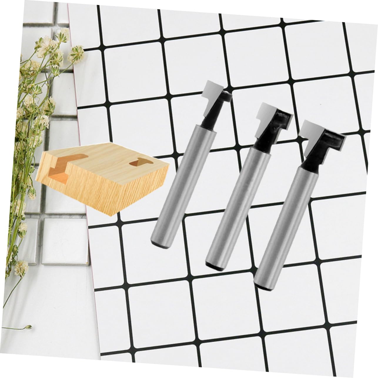 VILLCASE Woodworking Router Bits Set 3pc Keyhole Knife T-Type Cleaning Bottom 1/4 Shank Precision End Mill Cutters for Wood