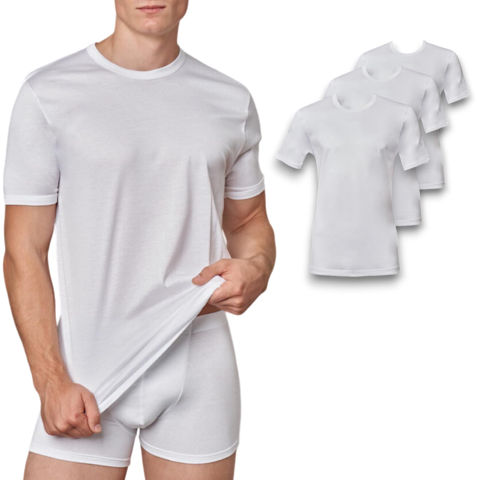 LADY·C T-Shirt Intima per Uomo gicipi - 100% Filo di Scozia - Mezze Maniche Corte Pacco da 3 - Leggera e Piacevole sulla Pelle