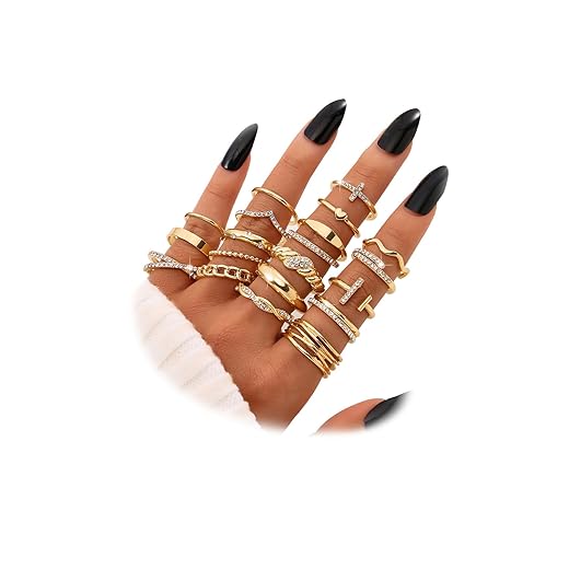 KISS WIFE Golden Silvery Black Kunckle Rings Set for Women, Dainty Simple Trendy Cute Stackable Finger Rings Pack, Perfect for Stacking Layering on Thumb and Knuckle, Mixed Size, Jewelry Gift