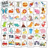 Partywind 960 PCS Individually Wrapped Tattoos for Kids Bulk, Cute Temporary Tattoo Stickers for Birthday Party Supplies Favors, Fake Tattoos for Kids Christmas Games (20 Sheets)