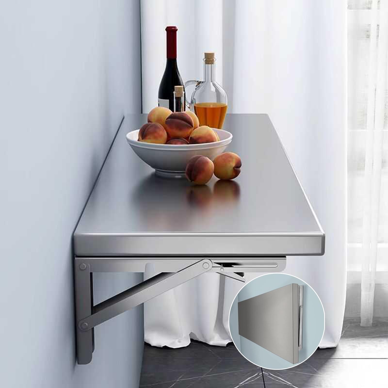 Table murale pliable inox idéale pour aménager un coin repas sur votre balcon