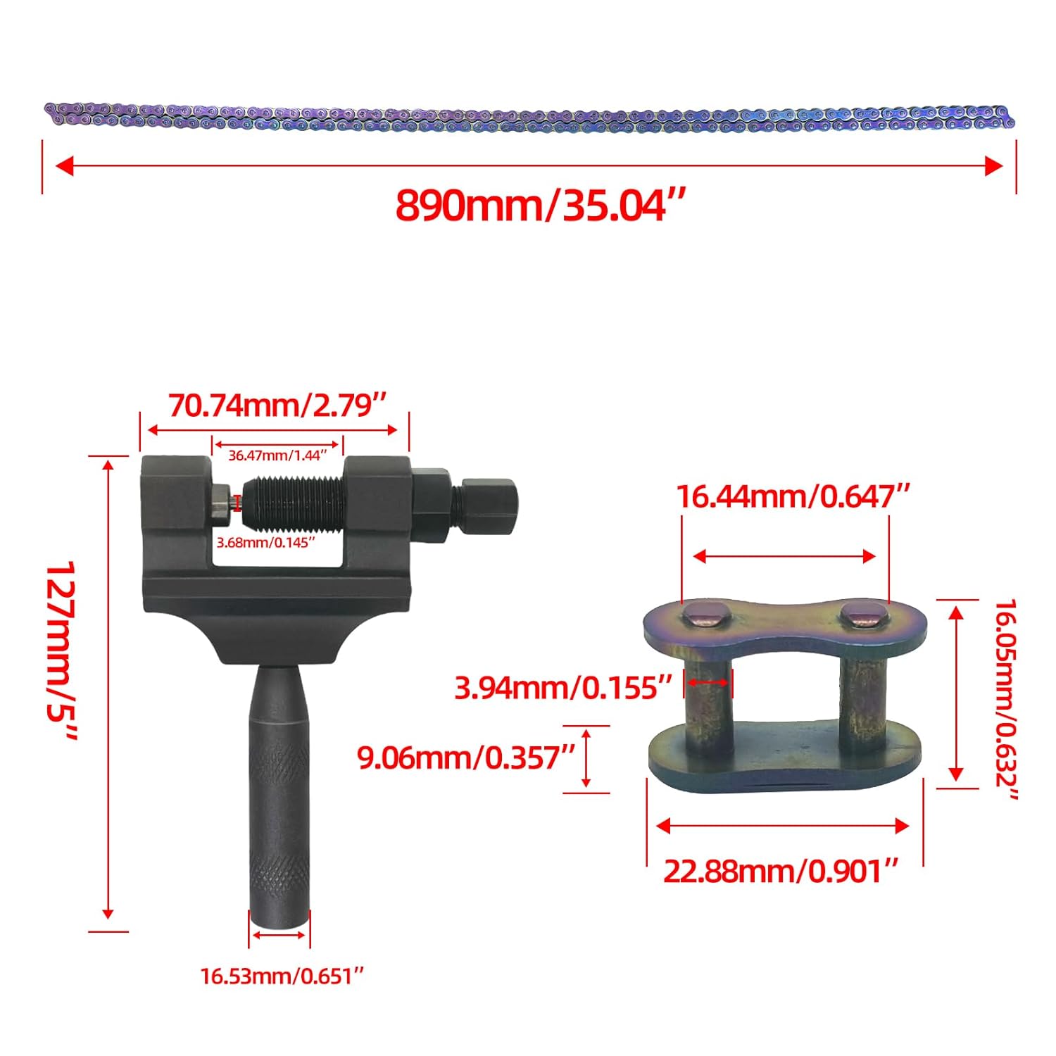 420 Motorcycle Chain and Chain Breaker,420 Standard Roller Chain 140 Links Heavy Duty Drive Chain for 50cc 70cc 90cc 110cc 125cc Dirt Pit Bike ATV Quad Go Kart Scooter Mini Bike (Colored)
