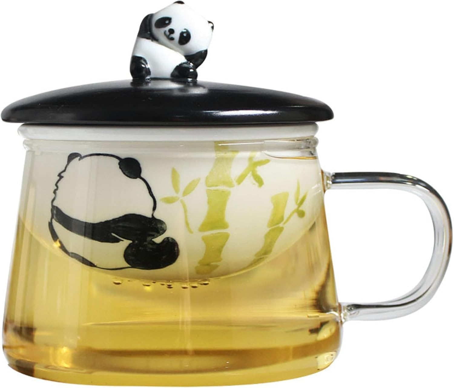 Szklana filiżanka do herbaty Panda, szklany zaparzacz do herbaty, ceramiczny zaparzacz z sitkiem i woreczkiem na sznurku, szklana filiżanka do herbaty z liściastej herbaty, 380 ml