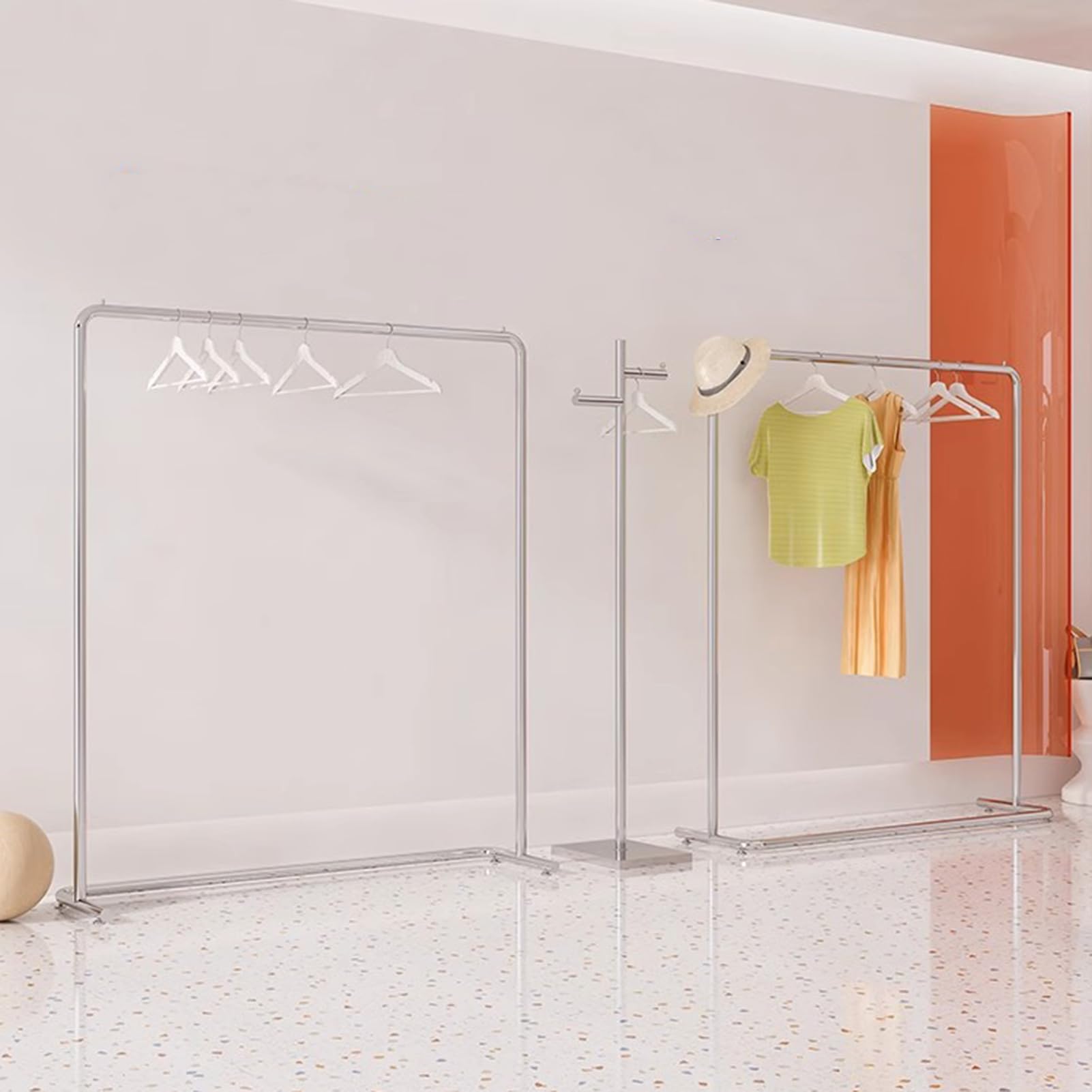 Perchero de acero plateado resistente para colgar y exhibir ropa, perchero de una sola barra para dormitorios y boutiques (80 x 40 x 160 cm)