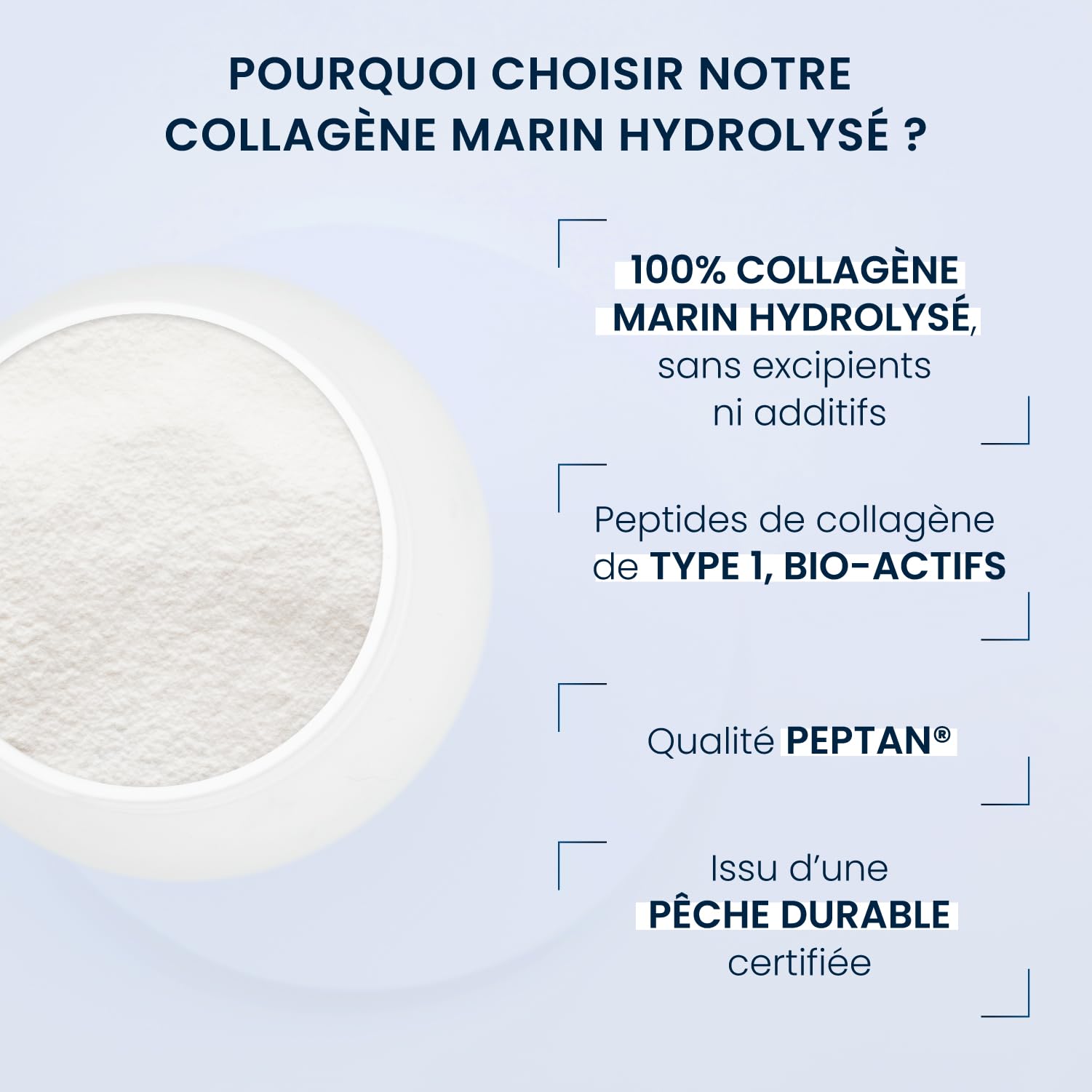 Collagène Marin hydrolysé - Peau souple & hydratée - Type 1 peptides bioactifs 2000 DA - Haute Biodisponibilité - Collagène en Poudre Qualité Peptan®- Issu de pêche durable - 500G (48 jours) - Dynveo