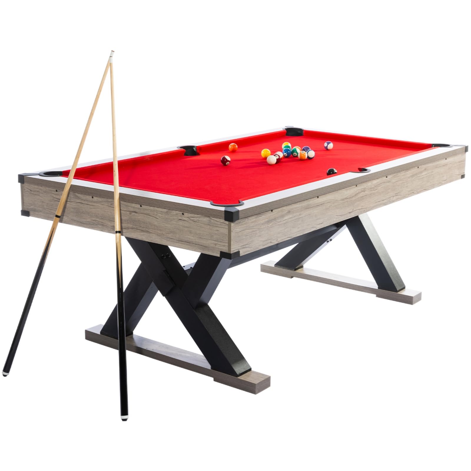 Photo 1 of Garvee 7 FT Pool Table, Metal K-Leg Billiard Table, Red Cloth, 84x46x32