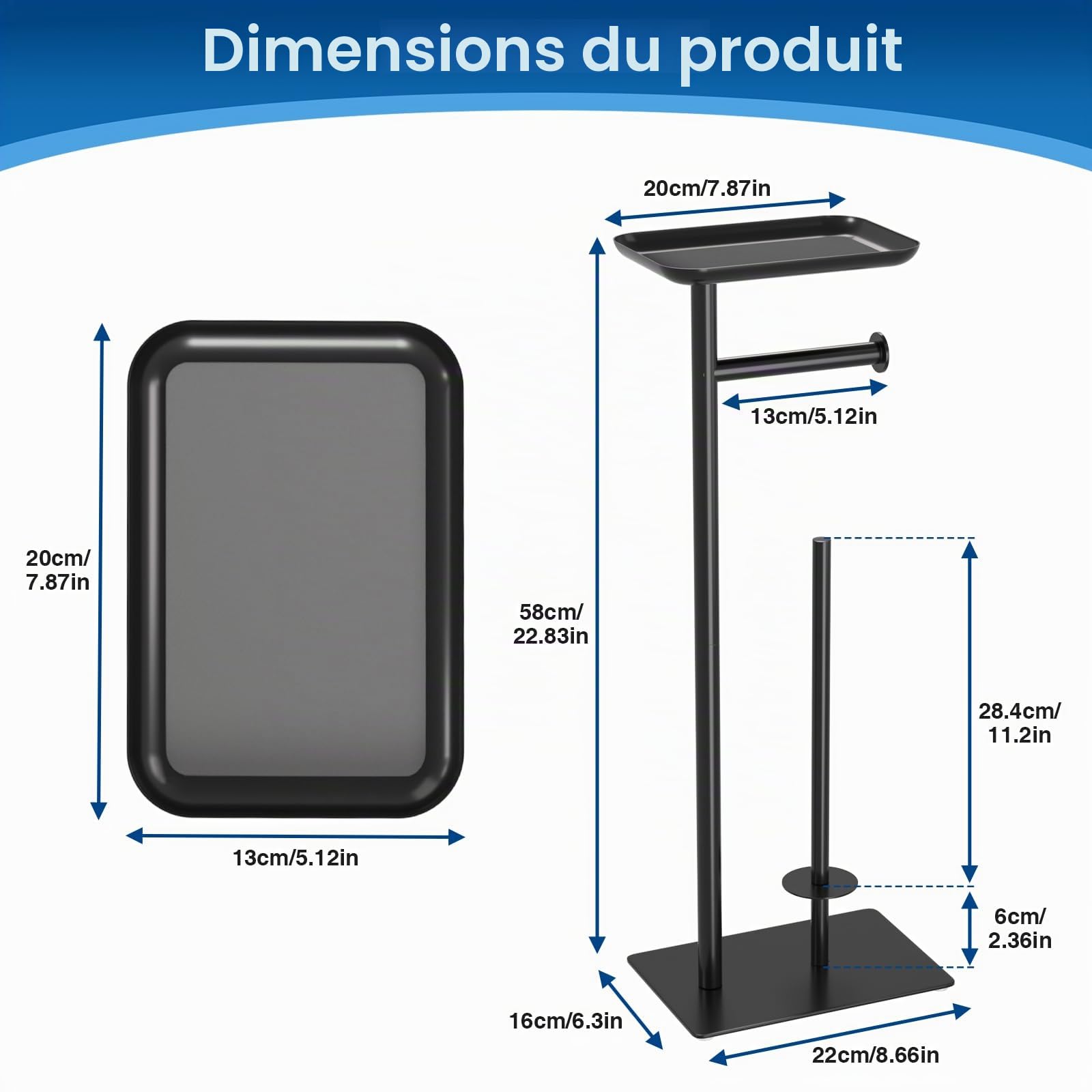 Porte-Rouleau de Papier Toilette autoportant avec étagère supérieure, Peut contenir 4 Rouleaux, Distributeur de Papier Toilette en Acier Inoxydable pour Salle de Bain