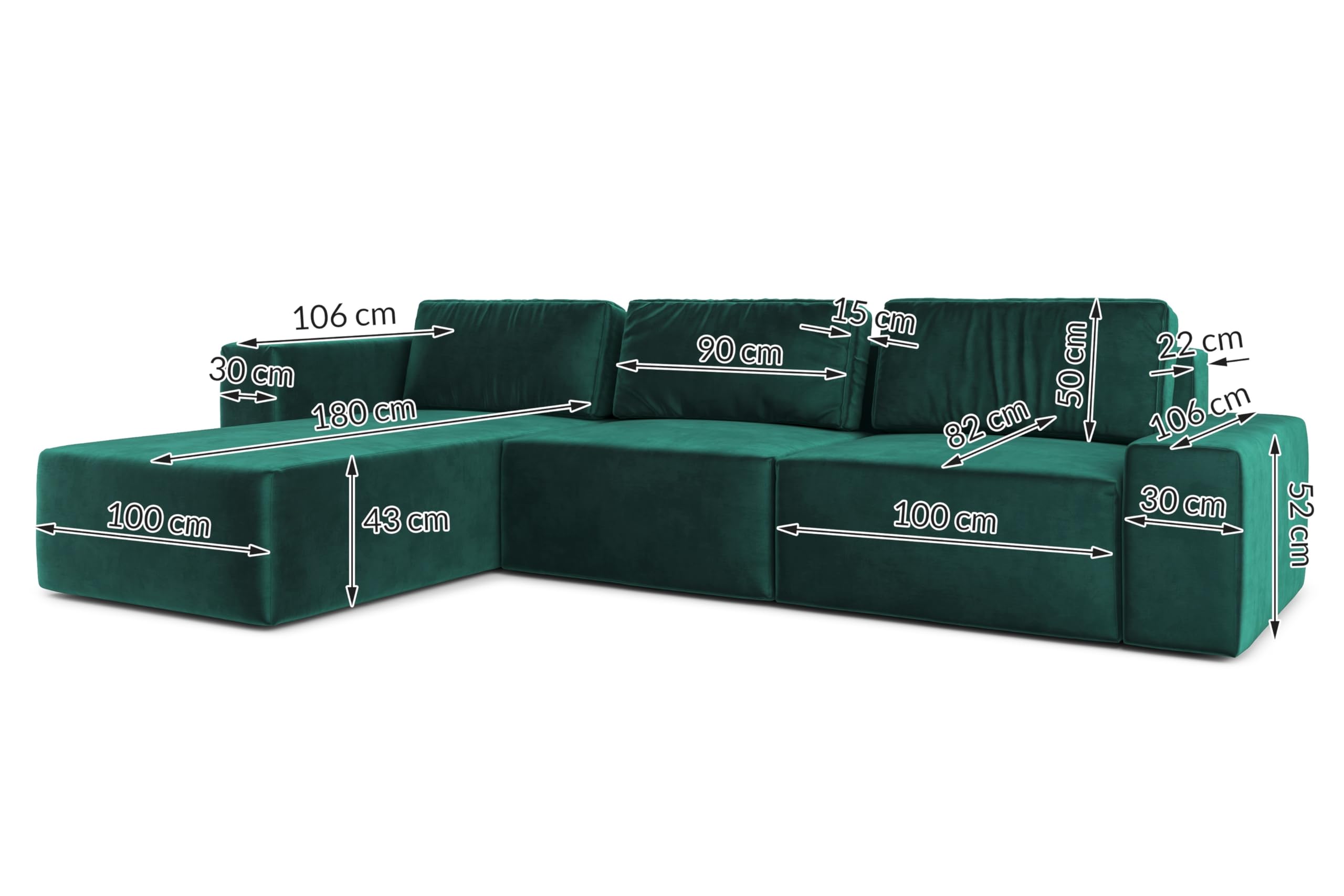 AXLIVING Canapé d'angle XXL en Forme de L Arkleton Vert 360 cm - Confort L
