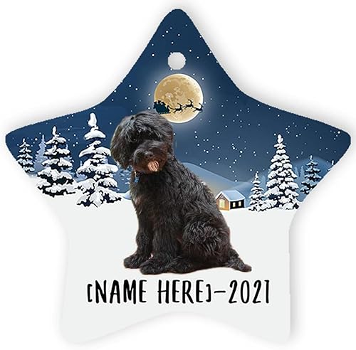 Adornos negros para perro Whoodle para árbol de Navidad 2025, regalos con nombre personalizado, decoraciones de Nochevieja 2026, estrella blanca