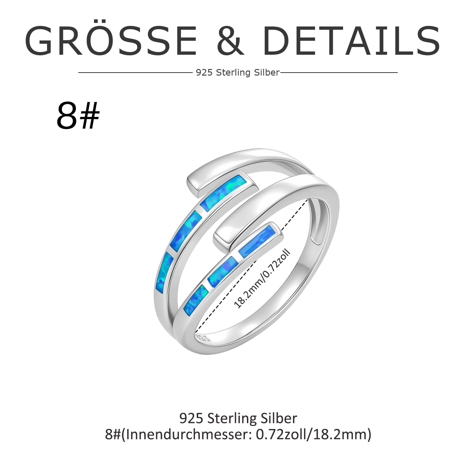 Opal Ringe Hypoallergen 925 Sterling Silber Verstellbarer Offener Ring Blauer Opal Schmuck Größe 8 Geschenk Für Frauen
