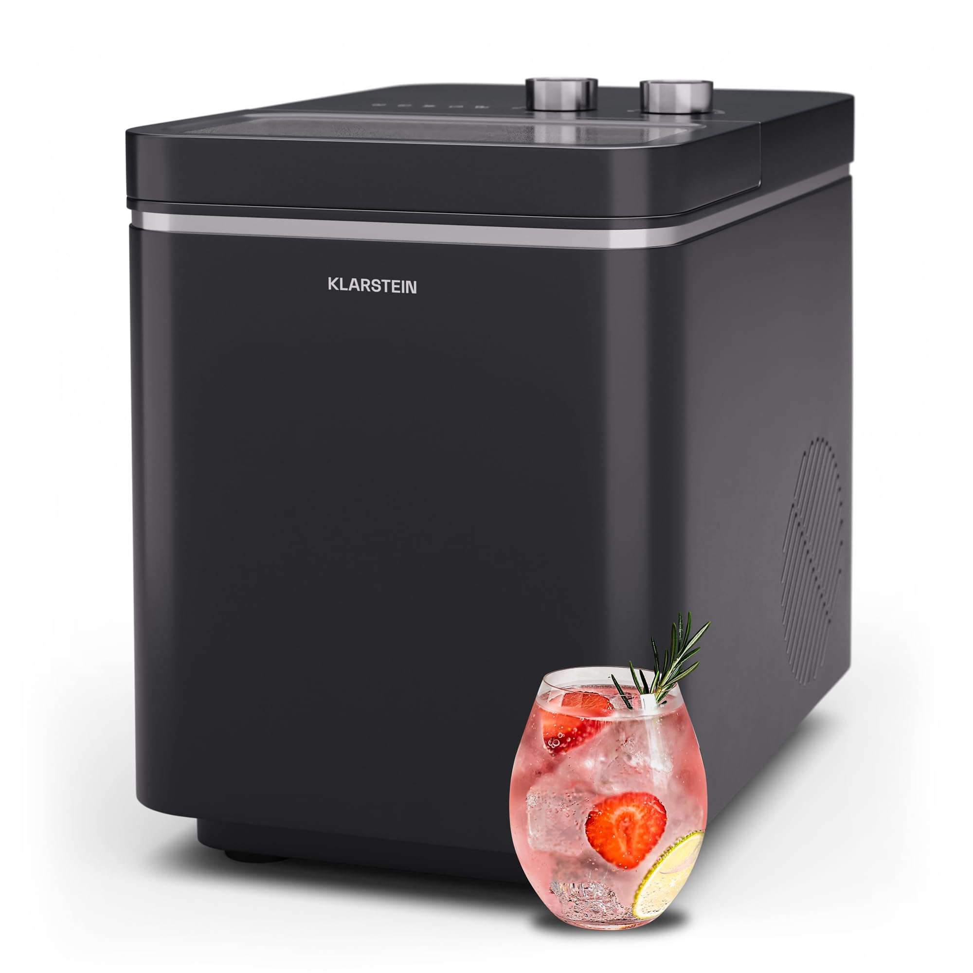 KLARSTEIN IceCraft Ice Maker - 12kg/24h, 6-Min Ice Cubes, 2 Sizes, Automatic Cleaning, Easy Operation, Modern Design, Small Ice Cube Machine for Home, Bar, Kitchen - Black