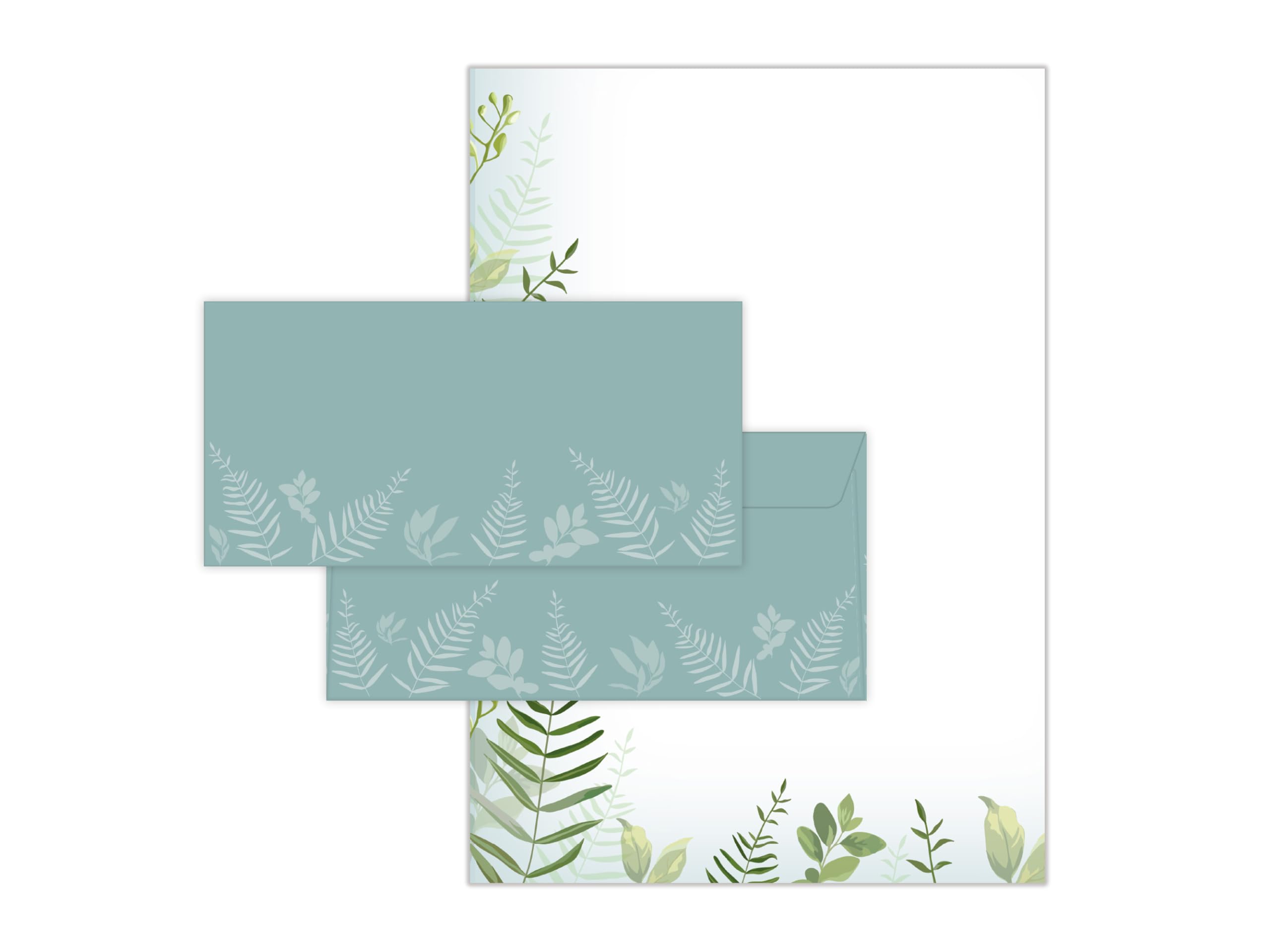 Briefpapier-Set 250 Druckerpapier DIN A4 + 250 Umschläge DIN-lang haftklebend NATUR-LOOK Blätter Zweige beidseitig beschriftbar und bedruckbar Frühlingspost Ostern Taufe Kommunion Konfirmation