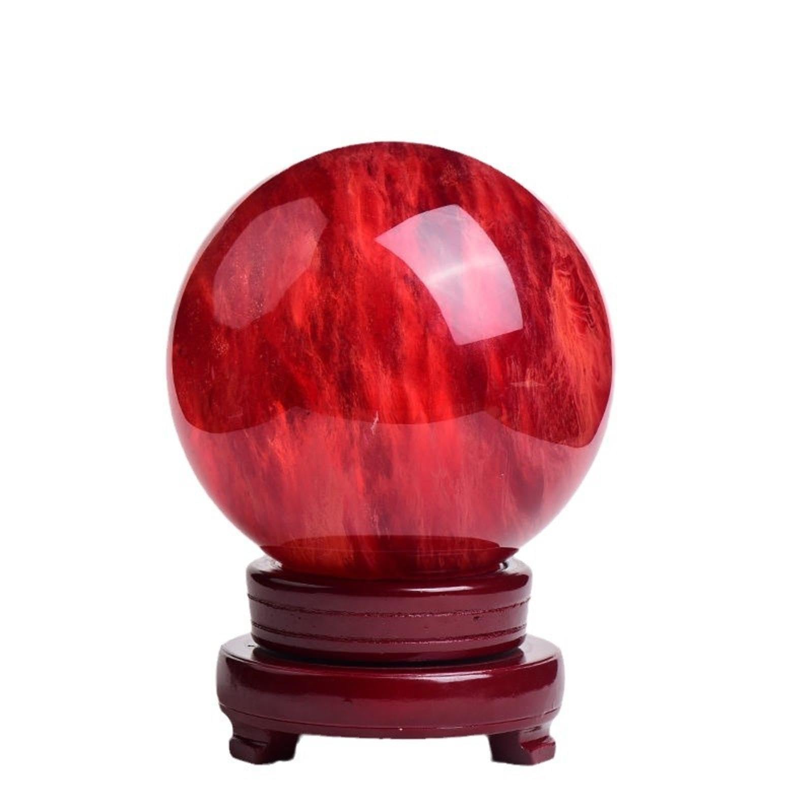 ICXLPMC Red Crystal Ruby Ball Sphere Obsidian with Stand Melting Quartz Gemstone for Feng Shui Home Decoration,15cm-Red