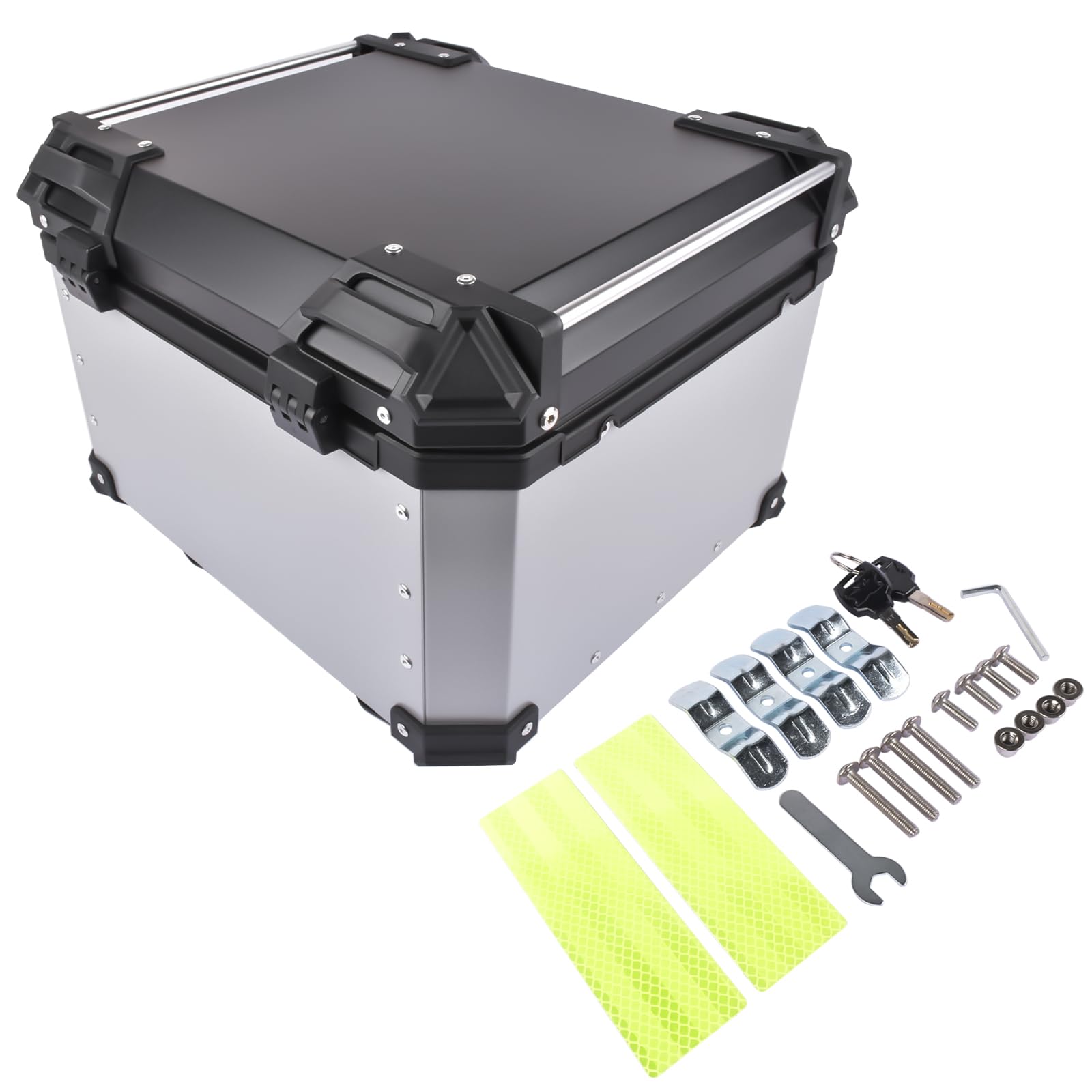 Bisenya 55l Motocicleta Top Case, Aluminio Motocicleta Tour Tail Box con Cerradura De Seguridad Plata Impermeable