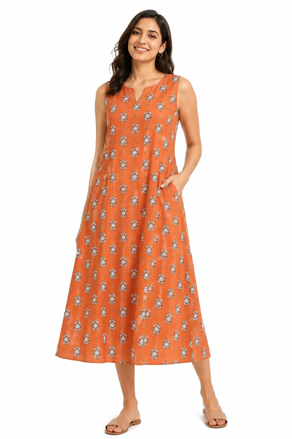 bilv: Women's Cotton A-Line Sleeveless Printed Maxi Dress | Casual Summer Dress with Pockets | Comfortable Daily Use Long Dress for Women-picture-53