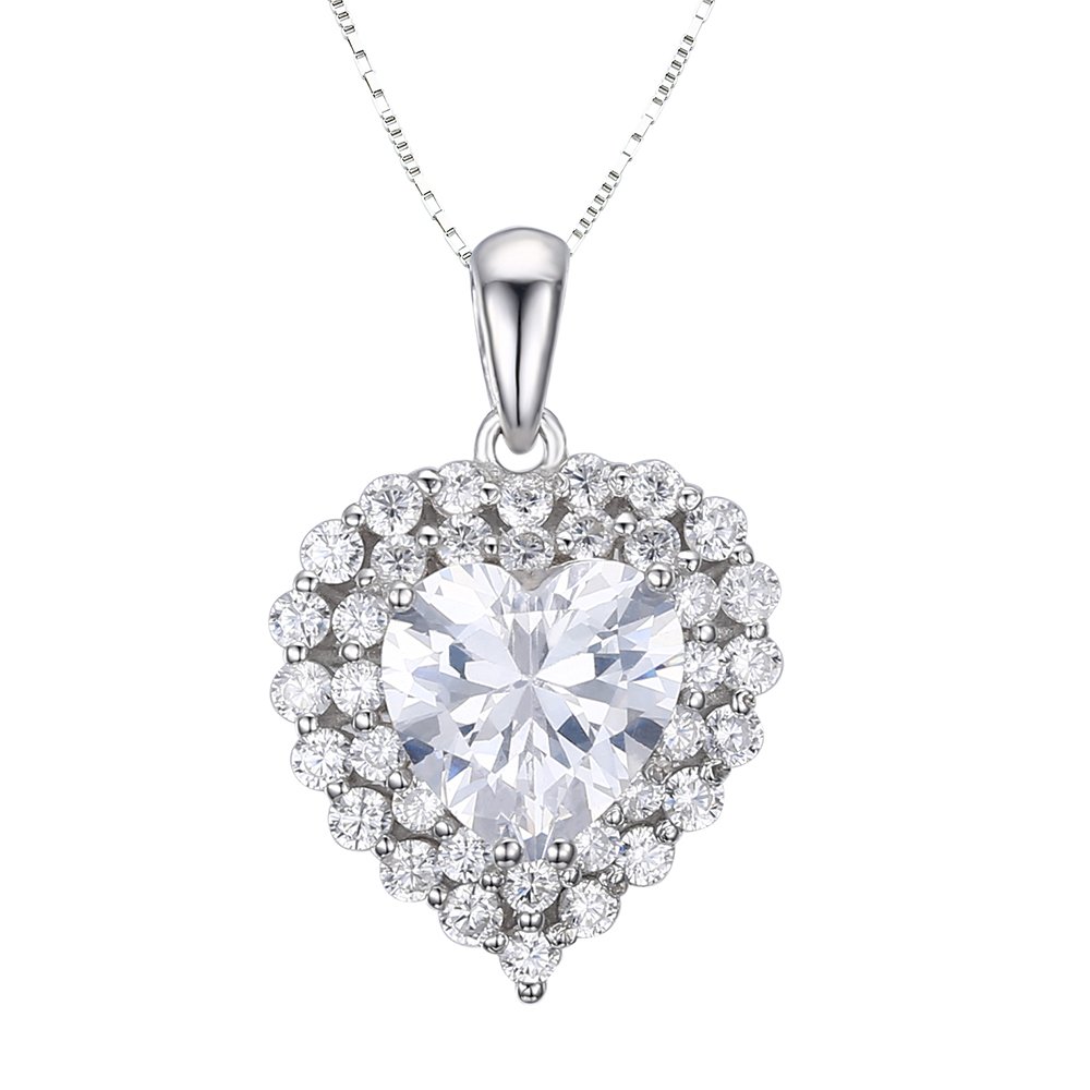 AANGG Love Heart Cut 4.6ct Clear CZ Wedding Engagement 925 Sterling Silver Pendant Necklace