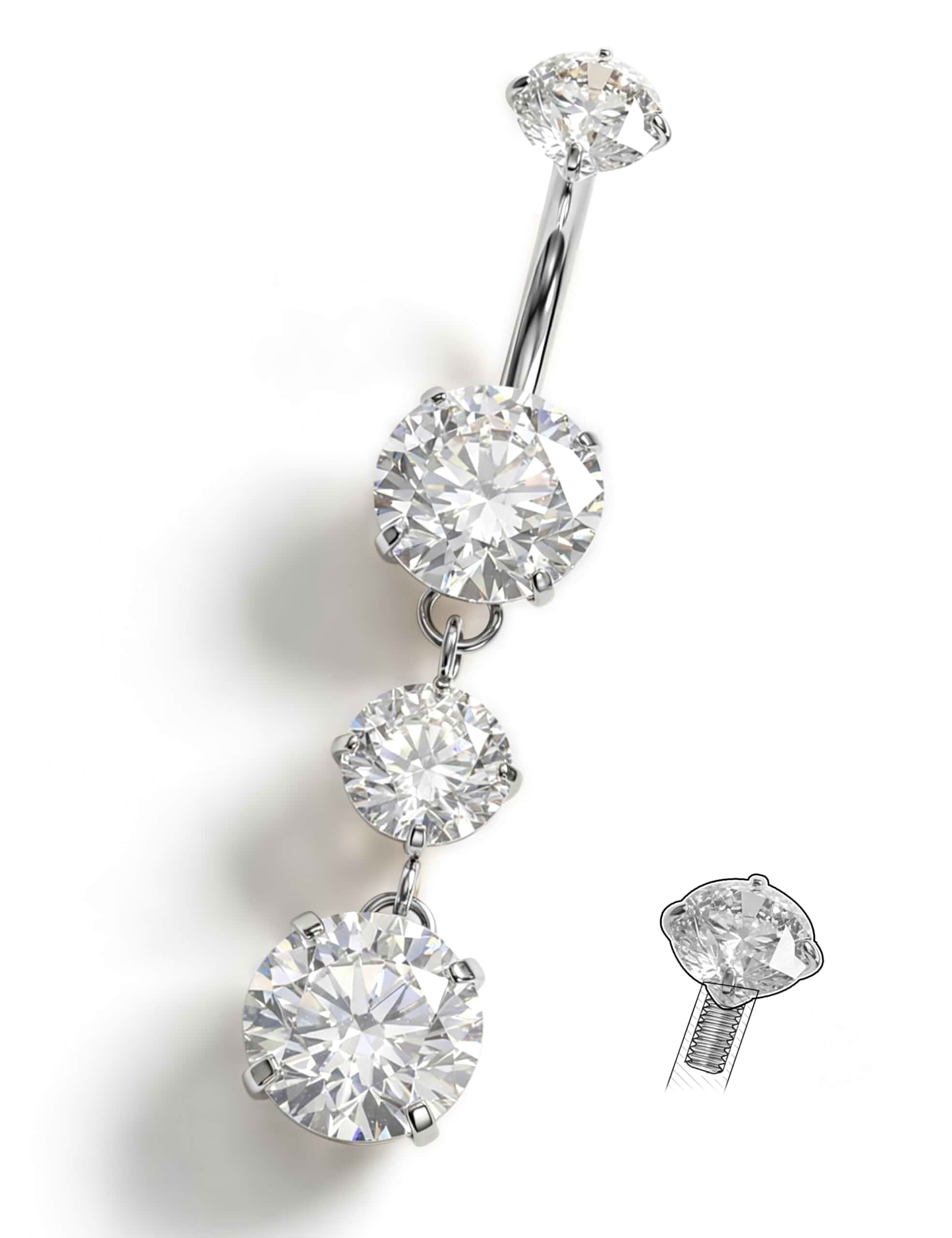 Jstyle G23 Titanium Belly Button Rings for Women 14G Internal Threaded 14G Dangling Navel Ring, Hypoallergenic Belly Button Bar with Spacking AAAAA+ Cubic Zirconia, 10mm Bar Length Belly Piercing