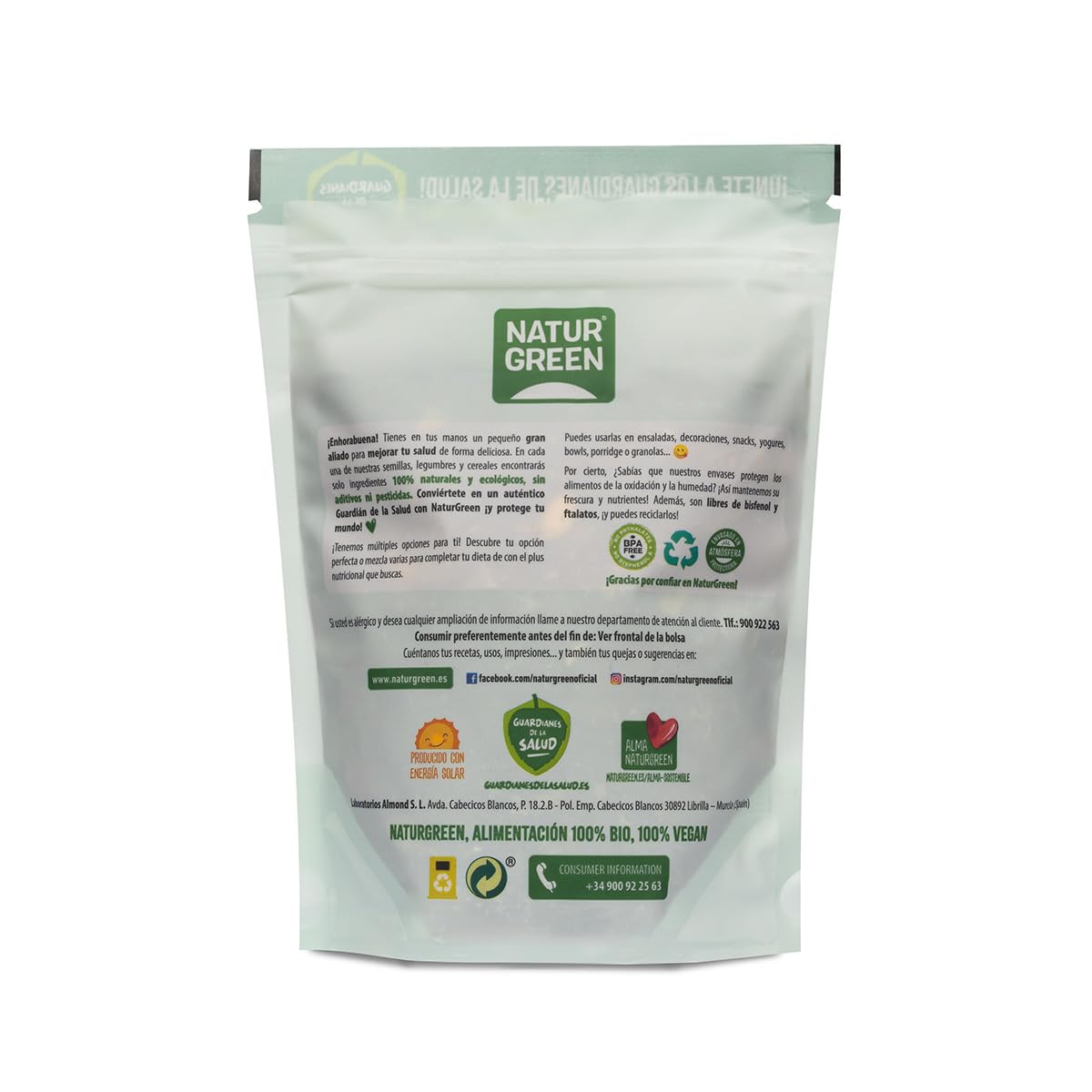 NaturGreen Semilla de Calabaza Bio 350 g Ecológico Sin Gluten Vegano