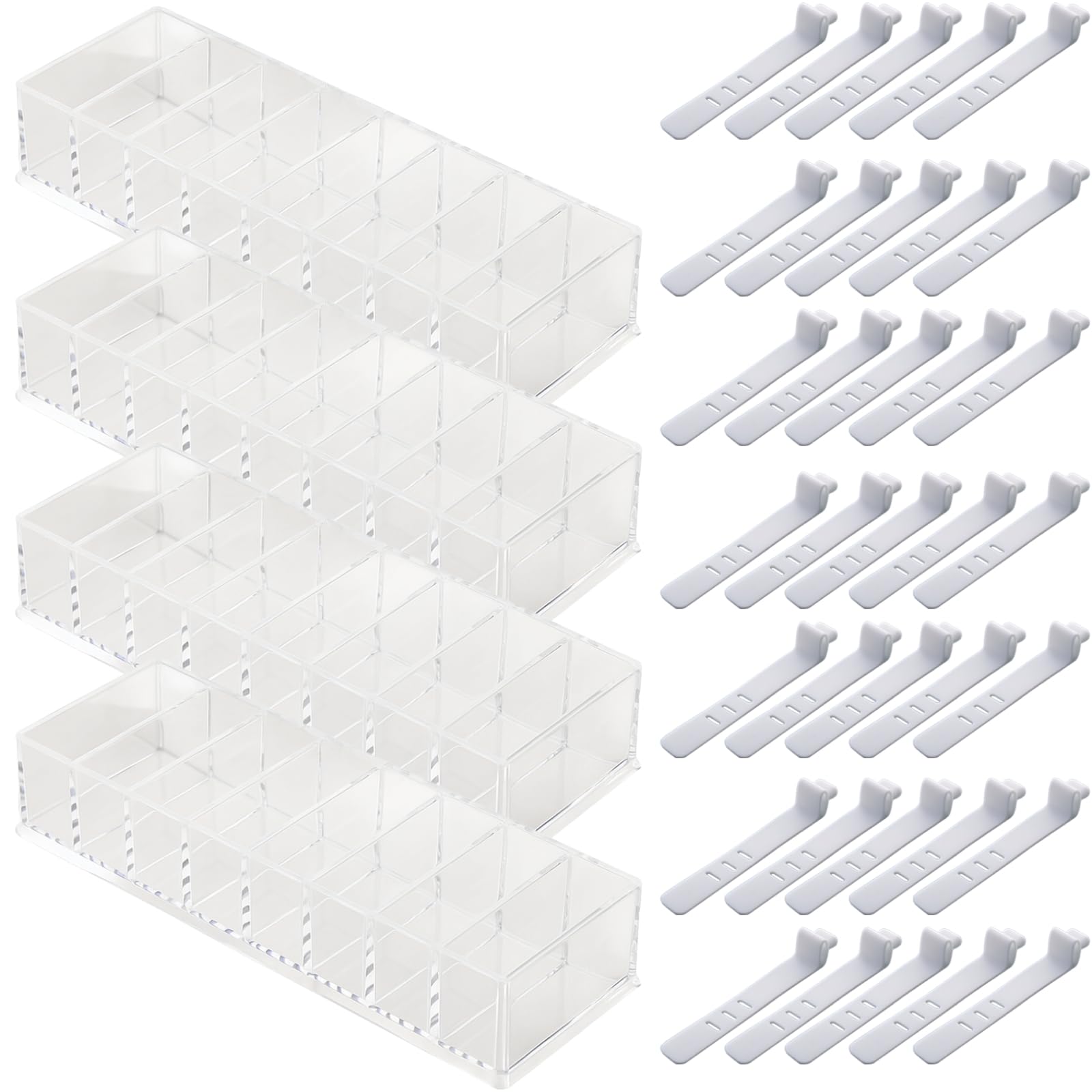 4 scatole organizer per cavi in acrilico, scatola trasparente con divisori, include 40 fascette e 48 etichette adesive