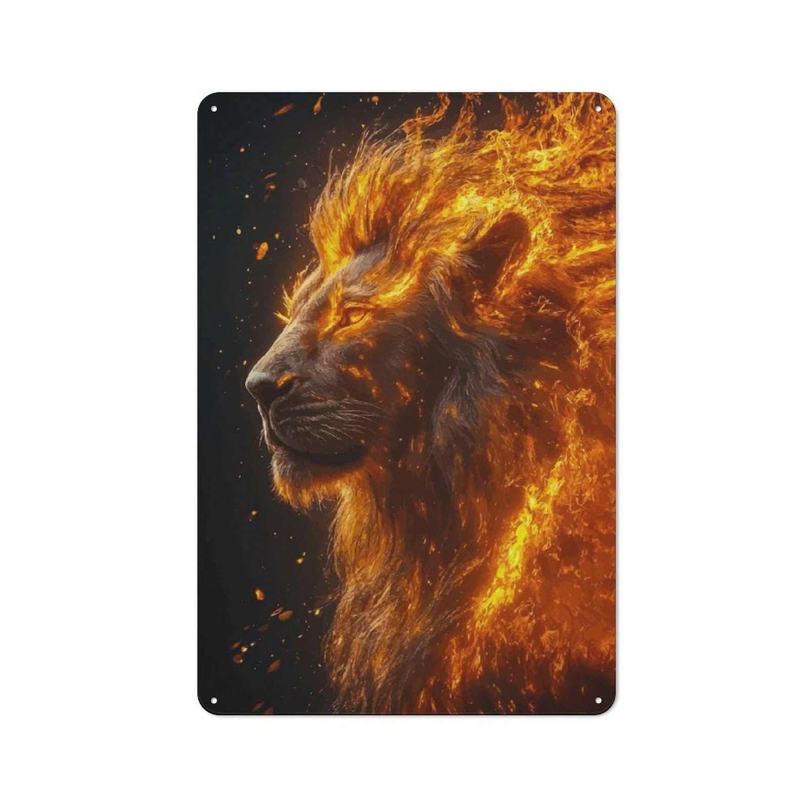 Junmoney Fire Lion Vintage Metal Plaque 30X20cm For Home Office Or Studio, Seasonal Metal Wall Decor For Winter Interiors