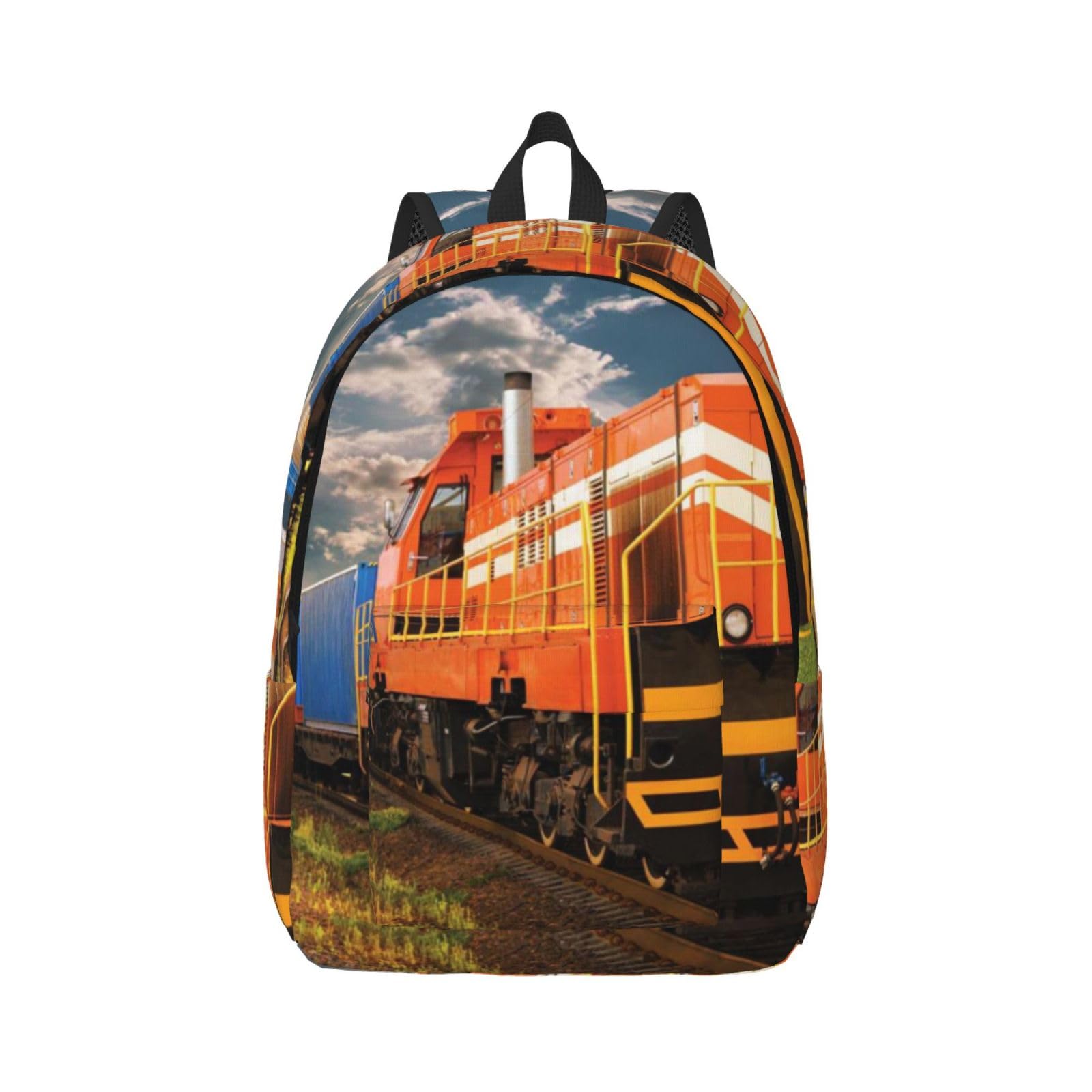 Foihhs Freight Train Print Backpacks Student Bookbag Casual Bag