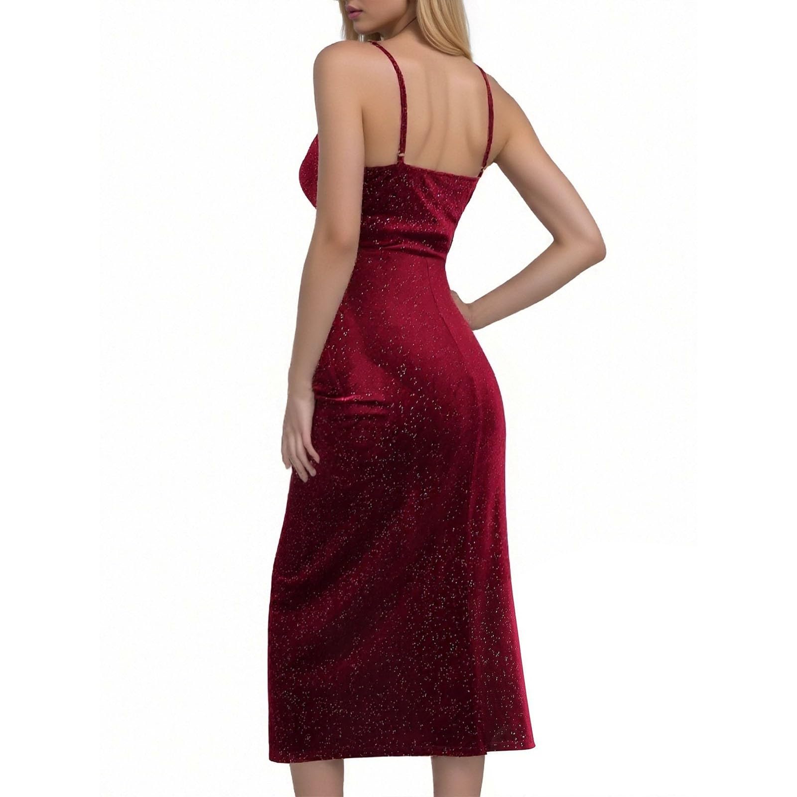 Vestido Midi Elegante Sin Mangas con Abertura Traje de Terciopelo para y Ocasiones Formales Moda Femenina