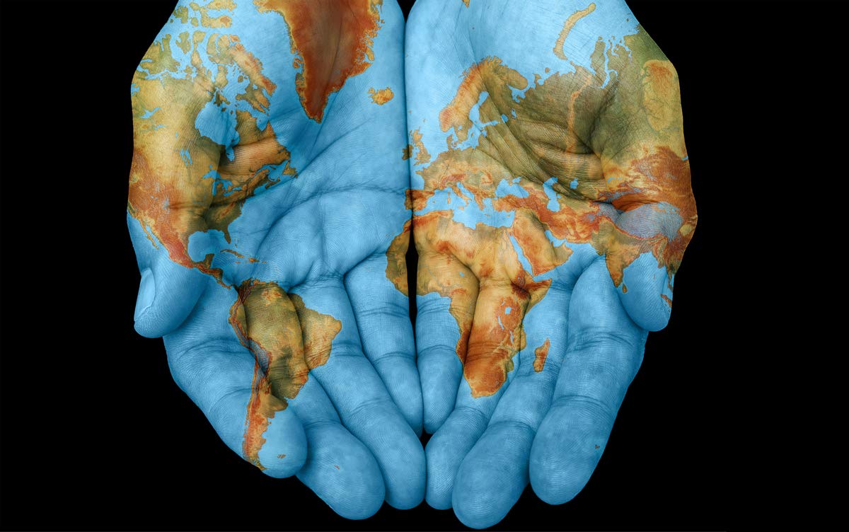 Stukk White World Map Hands Religion Peace Poster - A4 (210 X 297Mm)