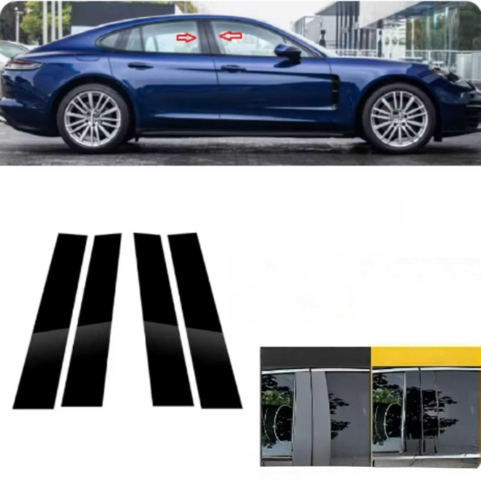 Tiras de Pilar Central Brillante Negro para Porsche Panamera 2017-2022, Accesorios Exteriores Protector de Carrocería Cubierta Decorativa