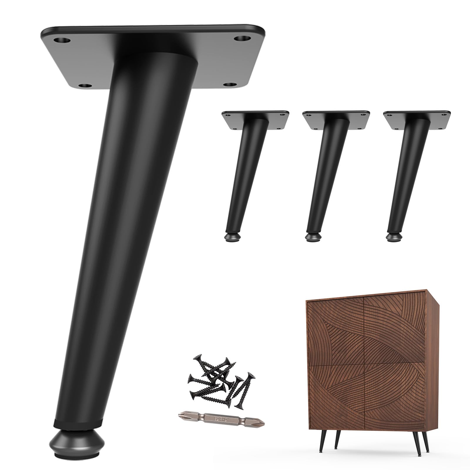 SunVFaFa Furniture Legs 15cm Heavy Duty, Replacement Cabinet Legs for Furniture Set of 4, Matte Black Metal Legs for Cube Storage, Mid Century Modern Short Dresser Feet for Futon Nightstand Ottoman — image 1