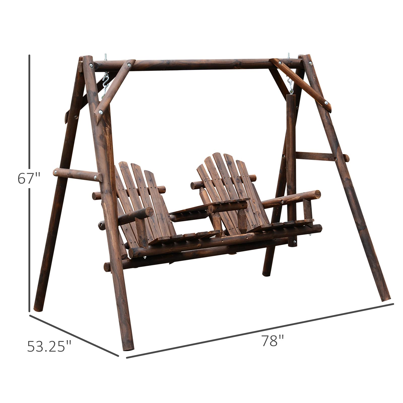 Outsunny Outdoor Adirondack Chair 2 Seat Freestanding Solid Wood Rustic