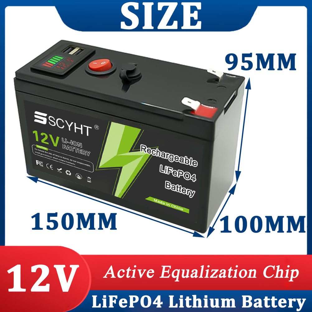 Batteria al litio 12V 12Ah 15Ah Batteria LiFePO4 10Ah Batterie rimovibili 12V Batterie agli ioni di litio per pannelli solari per motori inferiori a 180W con porta USB,12v15ah