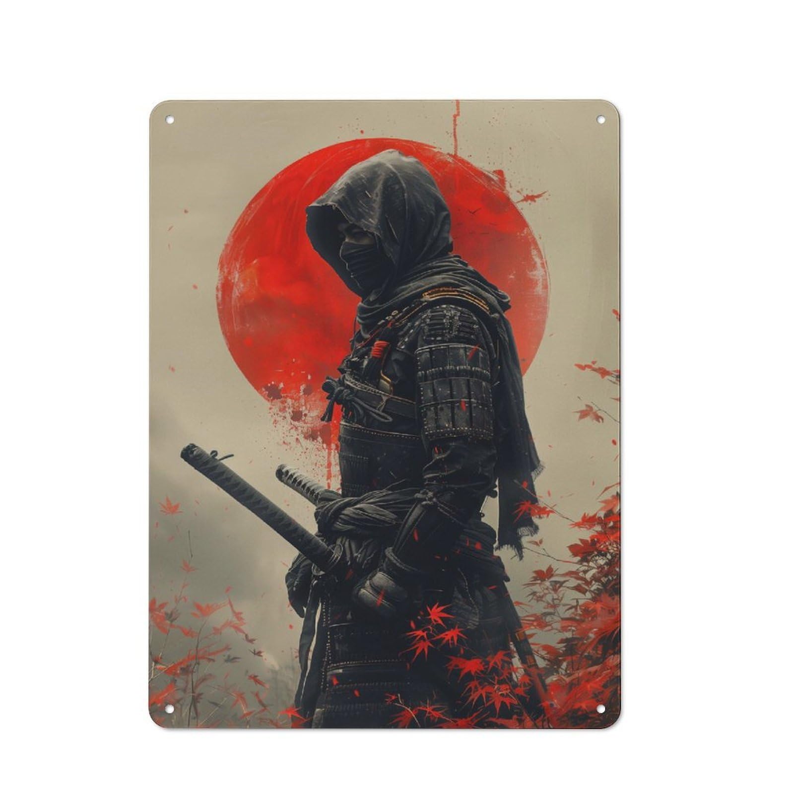 Junmoney Japan Ninja Shinobi Rustic Metal Sign 40X30cm For Café Or Restaurant, Suited To Café Owners And Decorators
