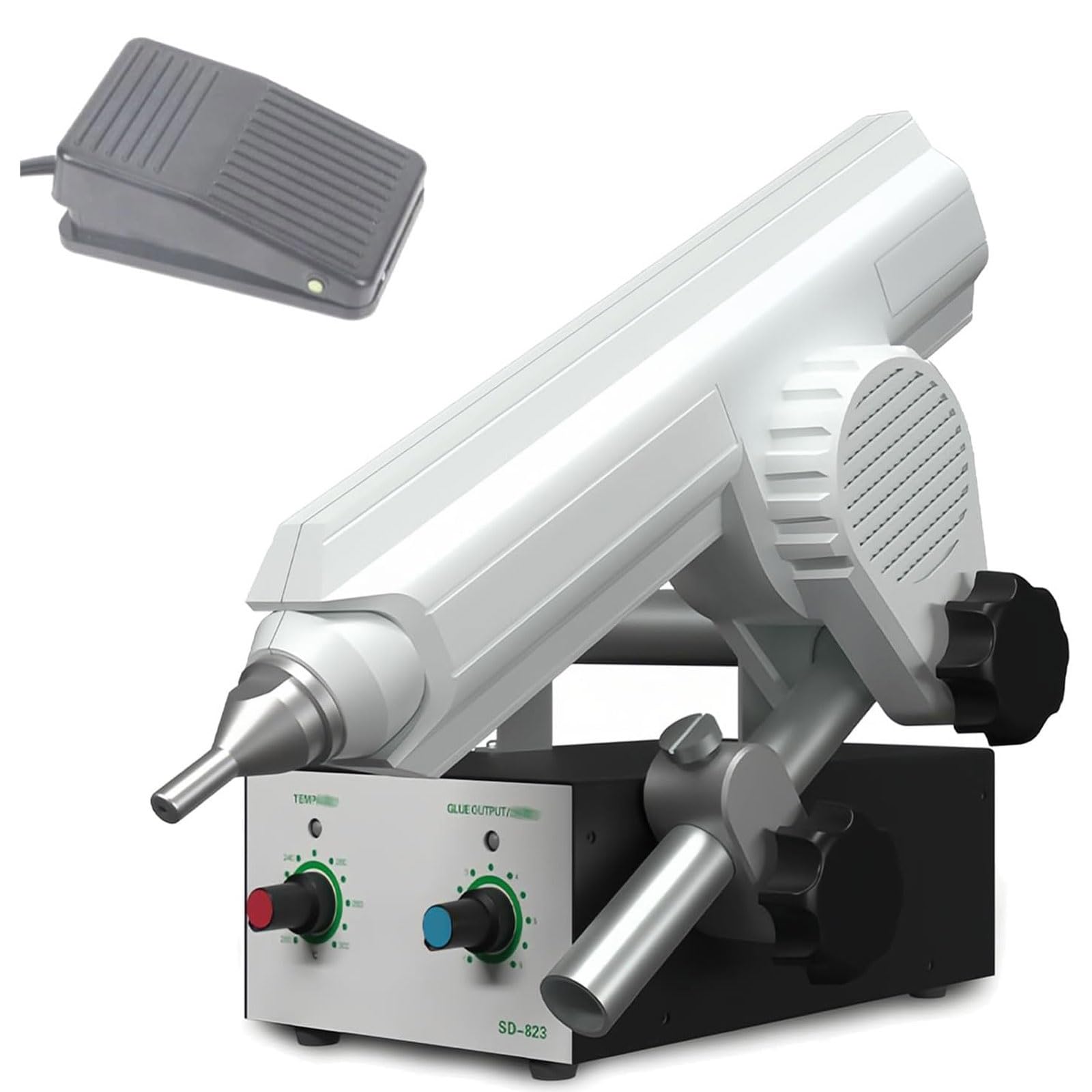 Macchina per colla a caldo, ugello da 2,6 mm, pistola per colla a pedale con temperatura regolabile e flusso di colla, erogatore elettrico di colla per linea di montaggio e imballaggio