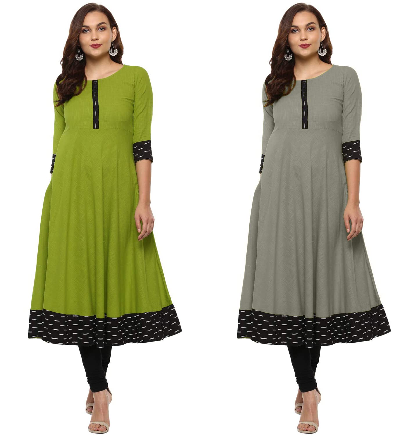 NATEKCotton Anarkali Printed Border Kurtis for Women Combo Pack of 2