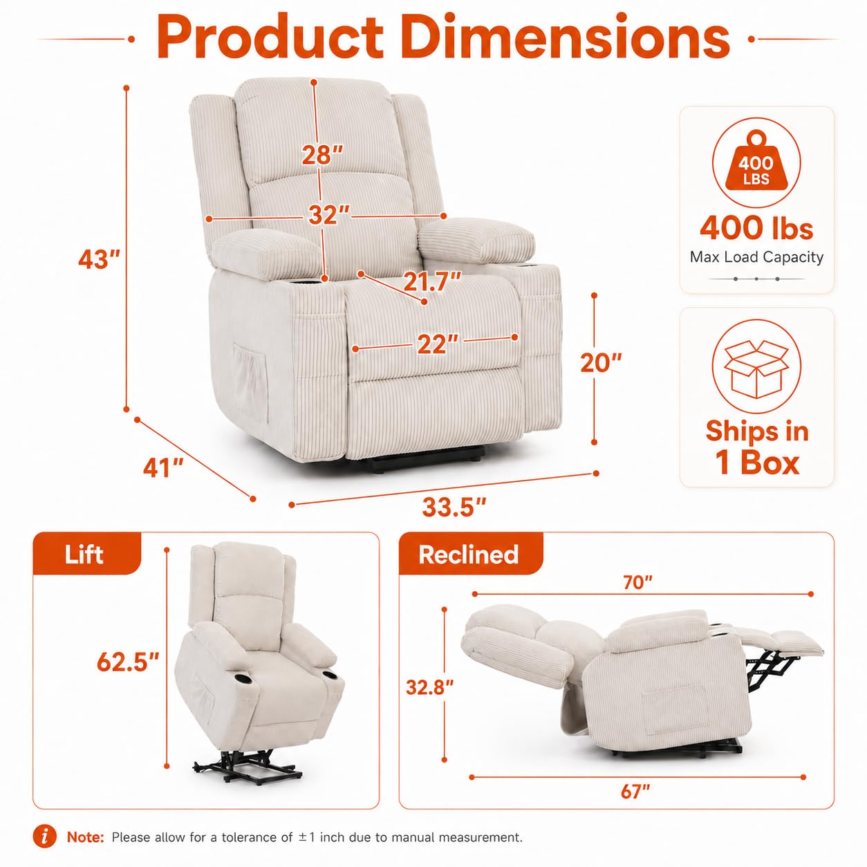 Amazon.com: IKAKOS Power Lift Recliner Chair for Elderly, 400lbs